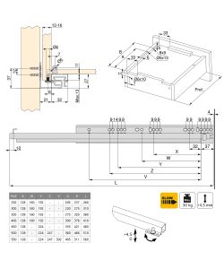 Emuca Kit Guide a scomparsa per cassetti, a rulli, 250 mm, estrazione totale, sistema soft