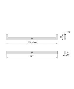 Emuca Barra appendiabiti per armadi con luce LED, regolabile  558-708  mm, 3,3 W-12V DC, Anodizzato opaco