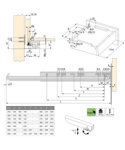 Emuca Kit Guide a scomparsa per cassetti, a rulli, 300 mm, estrazione totale, sistema push