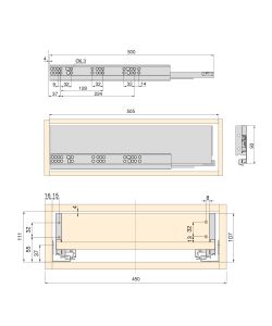 Emuca Kit cassetto per cucina o bagno con pannelli inclusi, 500 x 93 x 450 mm