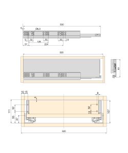 Emuca Kit cassetto per cucina o bagno con pannelli inclusi, 500 x 93 x 600 mm