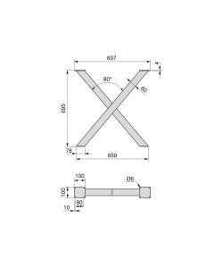 Set di due gambe Cross per tavolo, altezza 695 mm, verniciate nero