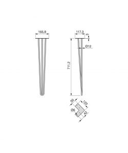 Set di quattro gambe a Hairpin con 3 aste da tavolo, altezza 710 mm, verniciate di bianco
