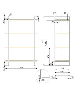 Emuca  Scaffale Lader con struttura e ripiani, Altezza 1150 mm, Acciaio e Legno