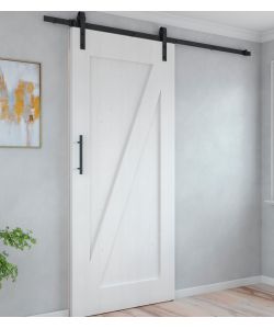 Sistema Barn per ante scorrevoli in legno sospese, chiusura soft, pannelli non incluse, 60 Kg, acciaio, nero.