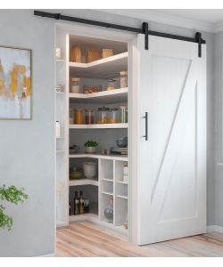 Sistema Barn per ante scorrevoli in legno sospese, chiusura soft, pannelli non incluse, 60 Kg, acciaio, nero.