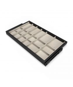 Emuca Kit Cassetto Organizzatore 800mm - Nero Testurizzato e Grigio Pietra - Soft-Close - 1 Cassetto con 18 Scomparti