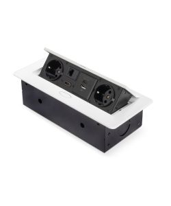 Emuca Multipresa Atom 26 A+C per scrivania, EU, Verniciato bianco, Acciaio e Tecnoplastica e Zama, 1 u.