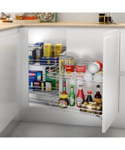 Emuca Estraibili angolari Supra per mobili da cucina, Sinistra, Cromato lucido, Acciaio