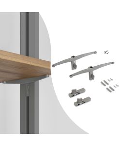 Emuca Set di mensole in legno, tavole in legno non incluse, verniciato grigio pietra, Zamak