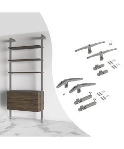 Emuca Kit di 3 set di supporti per mensole in legno e 1 set di supporti per moduli, Zamak, grigio pietra