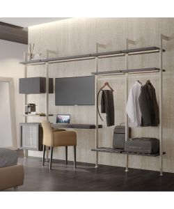 Emuca Kit di 3 set di supporti per mensole in legno e 1 set di supporti per moduli, Zamak, grigio pietra