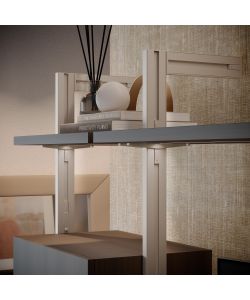 Emuca Kit di supporto per 4 ripiani in legno e 1 barra di sospensione da 1 m, verniciato grigio pietra, alluminio e zama e plastica