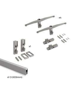 Emuca Kit di supporto per 4 ripiani in legno e 1 barra di sospensione da 1 m, verniciato grigio pietra, alluminio e zama e plastica