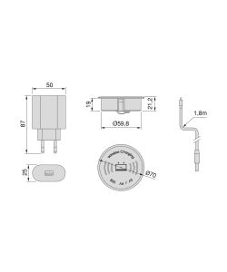 Emuca Caricatore wireless nascosto per mobile Airtop 2, 60mm, 5V DC 2A (QI-10W), Plastica nera, Tecnoplastica 1 UN