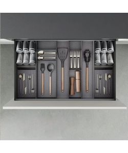 Emuca Organizzatore Orderbox per cassetto, 100x470 mm, Grigio antracite, Acciaio e Legno 1 UN