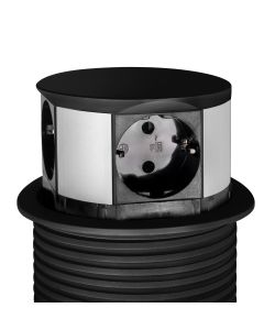 Emuca Multiconnettore Vertikal Push diametro 100mm, 3 spine di tipo Schuko, 1 USB tipo A, 1 USB tipo C, Acciaio e Tecnoplastica, Verniciato nero 1 UN