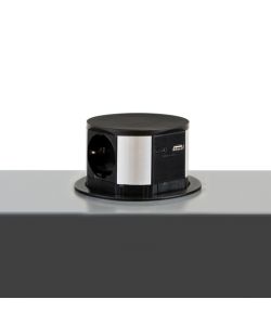 Emuca Multiconnettore Vertikal Push diametro 100mm, 3 spine di tipo Schuko, 1 USB tipo A, 1 USB tipo C, Acciaio e Tecnoplastica, Verniciato nero 1 UN