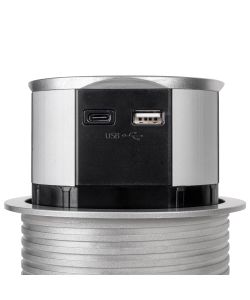 Emuca Multiconnettore Vertikal Push diametro 100mm, 3 spine Schuko, 1 USB-A, 1 USB-C