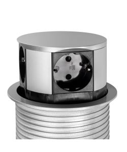 Emuca Multiconnettore Vertikal Push diametro 100mm, 3 spine Schuko, 1 USB-A, 1 USB-C