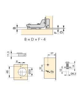 Emuca Kit cerniera a scodellino di collo alto X91 con chiusura ammortizzata e basetta Euro, Titanio, Acciaio.