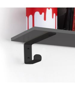 Emuca Set di supporti per mensole in legno Shelf con gancio integrato, Acciaio, Verniciato nero 1 SET