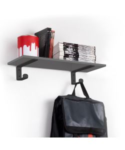 Emuca Set di supporti per mensole in legno Shelf con gancio integrato, Acciaio, Verniciato nero 1 SET