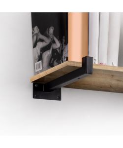 Emuca Set di supporti per mensole in legno Shelf dritto con tubo quadro, Acciaio, Verniciato nero 1 SET