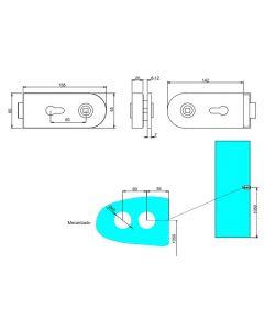 Emuca  Kit serratura e riscontro per porte a doppio vetro, scrocco orizzontale per porta in vetro 8-12mm, acciaio e alluminio, verniciato nero 1 KIT