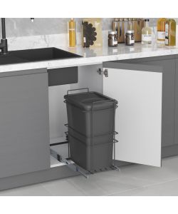 Emuca Pattumiera per differenziata Recycle da cucina, 35 L, fissaggio sul fondo ed estrazione manuale, Tecnoplastica grigio antracite 1 UN