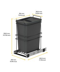 Emuca Pattumiera per differenziata Recycle da cucina, 35 L, fissaggio sul fondo ed estrazione manuale, Tecnoplastica grigio antracite 1 UN