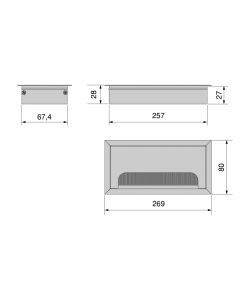 Passacavi da tavolo Emuca Quadrum, rettangolari, 269x80 mm, da incasso, Alluminio, Verniciato bianco 1 UN