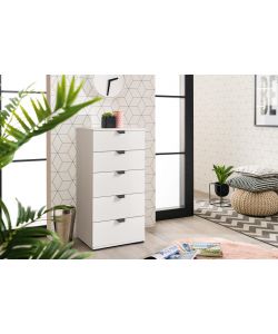 Swiss Cassettiera Bianca 5 Cassetti - Truciolare Melaminico - 45x40x95 cm