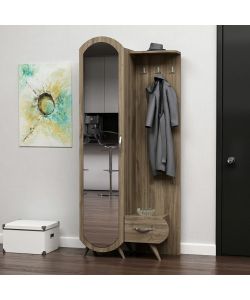 Effezeta Ingresso Kerry Noce - Mobili Ingresso con Anta a Specchio e Cassetto - Misure 80x35x180 cm - 3 Ganci Appendiabiti - Colonna 4 Ripiani - Mensola Cappelliera