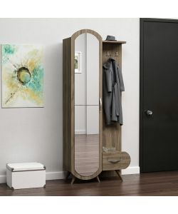 Effezeta Ingresso Kerry Noce - Mobili Ingresso con Anta a Specchio e Cassetto - Misure 80x35x180 cm - 3 Ganci Appendiabiti - Colonna 4 Ripiani - Mensola Cappelliera