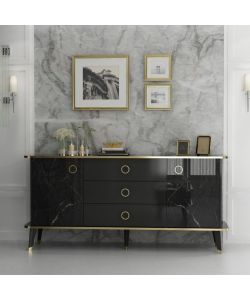 Madia Bienmadia 180 2 ante e 3 cassetti effetto marmo nero oro