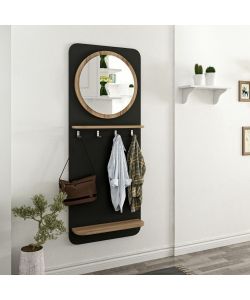 Effezeta Mobile Ingresso Slim - Nero con Specchio e Appendiabiti - 60x15x150 cm