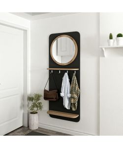 Effezeta Mobile Ingresso Slim - Nero con Specchio e Appendiabiti - 60x15x150 cm