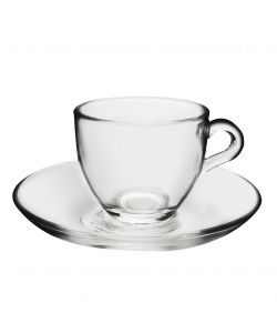 Pasabahce Set 6 Tazzine Caff� Vetro Trasparente 90ml con Piattini