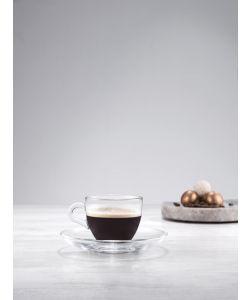 Pasabahce Set 6 Tazzine Caff� Vetro Trasparente 90ml con Piattini