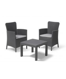 SALVADOR BALCONY SET con cuscini - Poltrone 62x60x89h Tavolino aperto 59x59x43h - Flat Wicker 7 mm - Grafite Keter