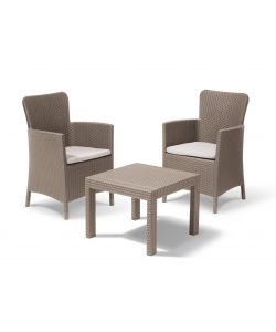 SALVADOR BALCONY SET con cuscini - Poltrone 62x60x89h Tavolino aperto 59x59x43h - Flat Wicker 7 mm - Cappuccino Keter