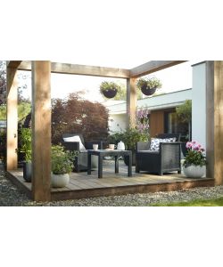 EMMA BALCONY SET con cuscini - Poltrone 65x63x74h Tavolino aperto 58,5x58,5x43h - Flat Wicker 7 mm - Grafite Keter