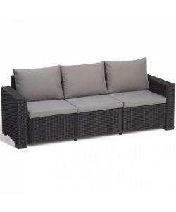 CALIFORNIA SOFA 3 SEATER con cuscini seduta/schienale - 198x68x71,5h - Round Wicker 6 mm - Grafite Keter