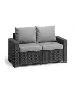 CALIFORNIA SOFA 2 SEATER con cuscini seduta/schienale - 141x68x71,5h - Round Wicker 6 mm - Grafite Keter