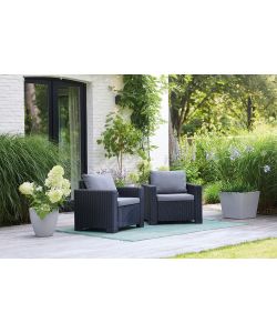 CALIFORNIA SET 2 POLTRONE con cuscini seduta/schienale - (2x) 83x68x71,5h - Round Wicker 6 mm - Grafite Keter