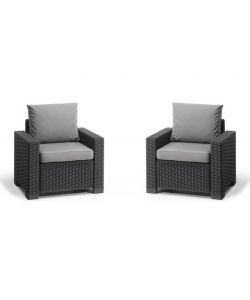 CALIFORNIA SET 2 POLTRONE con cuscini seduta/schienale - (2x) 83x68x71,5h - Round Wicker 6 mm - Grafite Keter