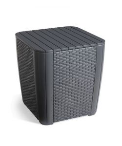 SALEMO BALCONY SET con cuscini - Poltrone 79x66,5x76h Tavolino Luzon contenitore 39x39x42h - Flat Wicker 7 mm - Grafite Keter