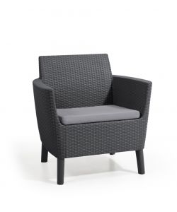 SALEMO BALCONY SET con cuscini - Poltrone 79x66,5x76h Tavolino Luzon contenitore 39x39x42h - Flat Wicker 7 mm - Grafite Keter