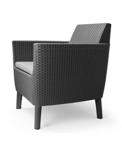 SALEMO BALCONY SET con cuscini - Poltrone 79x66,5x76h Tavolino Luzon contenitore 39x39x42h - Flat Wicker 7 mm - Grafite Keter